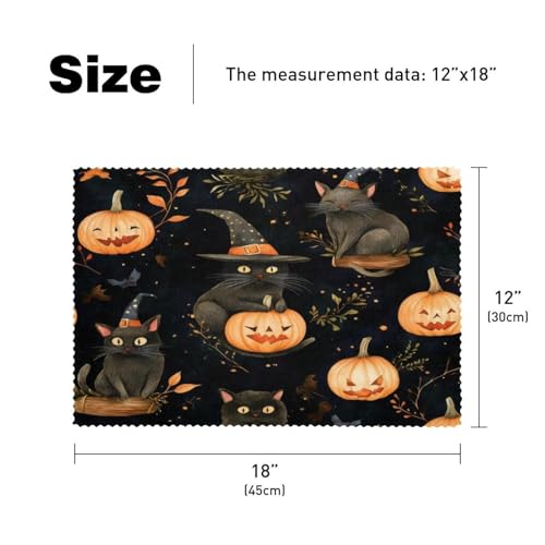 Set de table thermorésistant Halloween motif chat lavable lot de 6 - 6