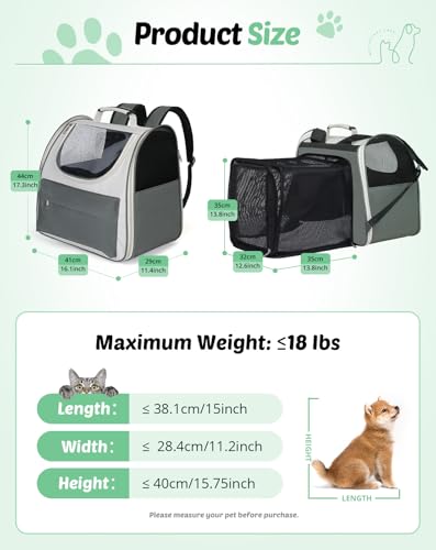 Petcozife Erweiterbar Katzenrucksack Hunderucksack, Katzentasche Faltbare, Haustier Rucksack für Große Katzen & Kleine Hunde bis 8 kg, Cat Backpack für Transport/Reisen/Camping