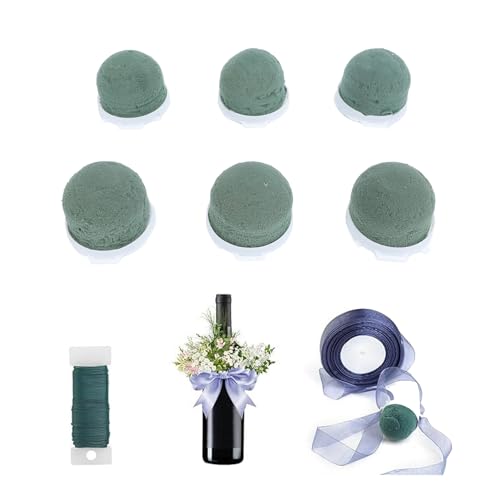24 PCS Mini Floral Foam Holder, Round No Odor Bouquet Holder Wine Bottle Flower Arrangement Holder with Iron Wire for Table Wedding Decor