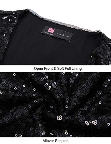 KANCY KOLE Women’s Long Sleeve Sequin Glitter Shrug Cardigan Open Front Club Shrug for Evening Prom (Black,XL) by KANCY KOLE - Image 10