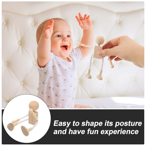 Didiseaon 4Pcs Wood Marionette DIY Toys Unfinished Plain Peg Mannequin Puppet Movable Robot Peg Craft Supplies for Halloween Party Kids Toddler Doll Japanese Decor - Thumbnail 2
