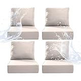 Artfurniz 6' Thicker Outdoor Chair Cushion 4 Sets - 24' *24' *6' Waterproof Patio Furniture Cushions with Removable Cover, 28D High Density Sponge Filling Thicken Outdoor Patio Cushions - Beige