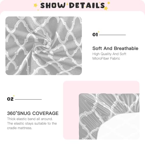 Image of Crib Sheet Breathable Soft Crib Mattress Sheet for Baby Toddler Boys Girls Fitted Crib Sheet Fit Standard Crib Mattress 52 x 28 Inch Silver Minimalist Quatrefoil