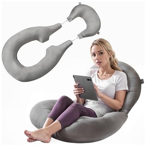 Rucener Reading Pillow Multifunctional Back Pillow with Neck Lumbar Support Bed Body Positioner Body Pillow Bolster Pillow Set for Pregnancy Neck Support Beding Time Grey Velvet Cover
