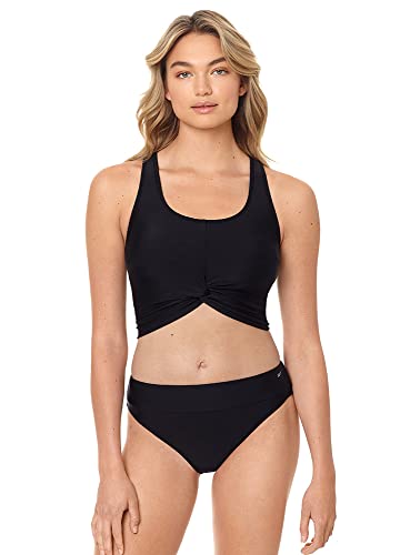Reebok Women s Swimwear Lifestyle Solid Black Twist Front Crop Tankini Top, Black, X-Large