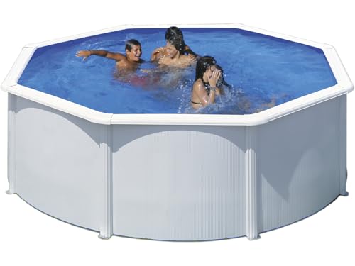 Gre KIT460ECO Fidji - Piscina de Acero Elevada, Redonda con Aspecto Acero Blanco. Piscinas Desmontables para Jardín. 460 x 120 cm
