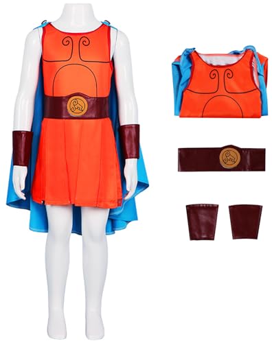 Kolegrial Déguisement Hercules Garçons Cosplay Fils de Zeus Hercules Uniforme avec Cape Ceinture Protège-Poignet Set pour Carnaval Halloween Party Anniversaire Masquerade Costume