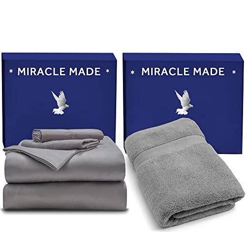 Miracle Made Extra Luxe - Stone, Full - Bed Sheets Set And Bath Towel - Stone - 100% Usa-Grown Supima Cotton #TOP10