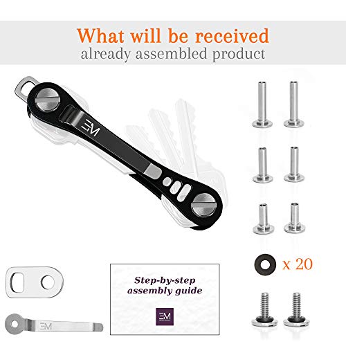 EM Premium Products Compact Key Holder - Pocket Key Organizer - 14 Keys Key Bar - Black - Thumbnail 5