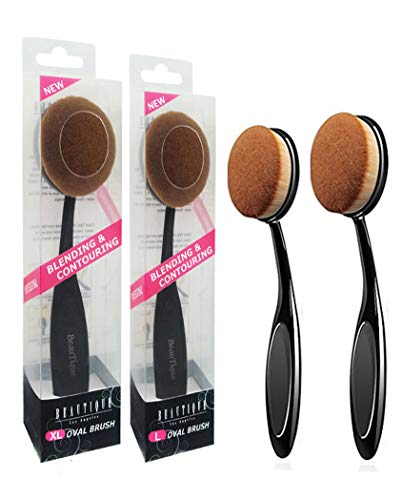Beautia 2PACK Oval Makeup Brushes, Foundation, Blusher. Contouring Makeup Tools (XL & L)