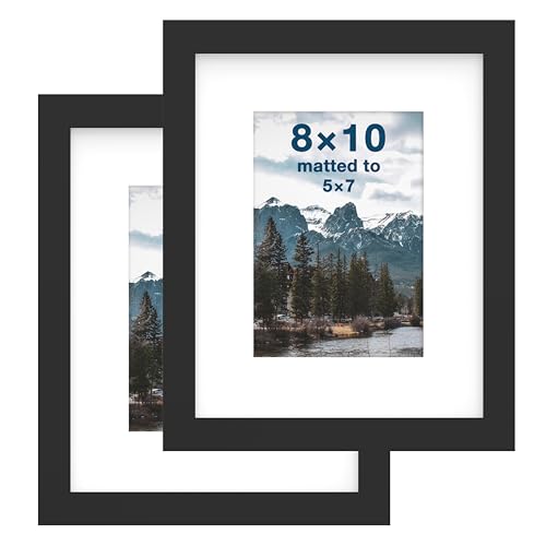 FrameWorks 2-Pack, 8x10 Matted to 5x7 Picture Frame, Black – Classic Wooden Photo Frame with Tempered Glass, Modern Matte Finish for Prints, Posters, Certificates & Wall Decor – Gallery-Ready