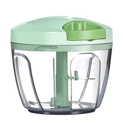 Ourokhome Manual Food Processor Vegetable Chopper, Portable Hand Pull String Garlic Mincer Onion Cutter for Veggies, Ginger, Fruits, Nuts, Herbs, etc., 650ml, Green by Ourokhome - Used condition - US$15.28
