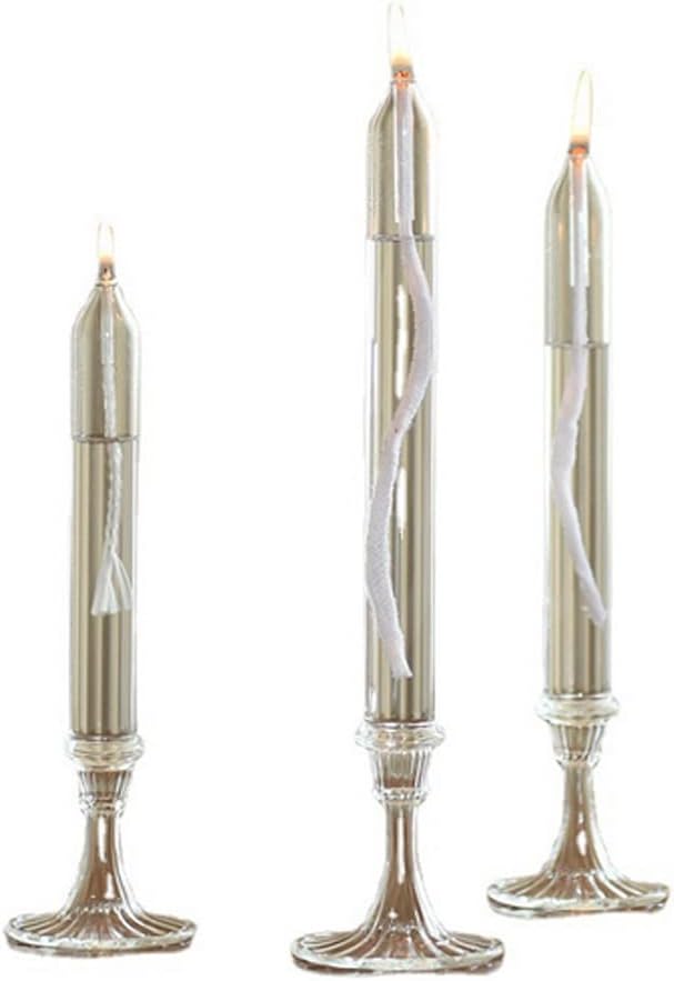 Refillable Glass Unscented Pillar Candle Gift Set of 3 - Use Alone, in a Candle Holder or Lantern - Oil Lamps Last a Lifetime