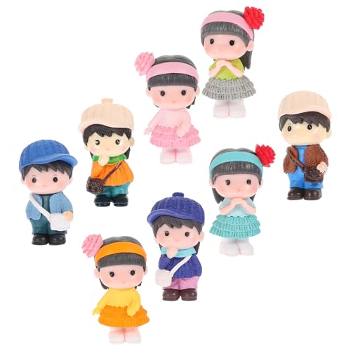 Angoily Lot de 8 Statues Micro-paysages Garçon et Fille pour Décoration de Jardin, Figures PVC Colorées, Mini Ornements Jardin Adaptés Bureau Voiture, Décor Extérieur Polyvalent