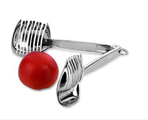 i Kito Tomato Lemon Slicer Holder Round Fruits Onion Shreader Cutter Guide Tongs with Handle Kitchen Cutting Potato Lime Food Stand Stainless Steel - Thumbnail 4