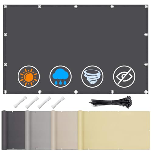 Premium Sonnensegel Wasserdicht mit Verstärkten Edelstahl-Ösen Rechteckig 1x2m– UV-Schutz 95%, Wetterfest, Reißfest, Ideal für Balkon, Terrasse, Garten, inkl Seile und Kabelbinder- Anthrazit