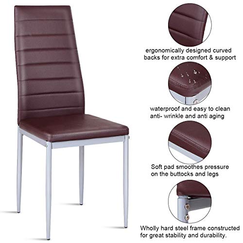 Casart 4 Pcs Pu Leather Dining Side Chairs With Padded Seat Foot Cap Protection Stable Frame Heavy Duty Elegant Ergonomically High Back Design For Kitchen Dining Room Home Furniture (Coffee) #TOP5