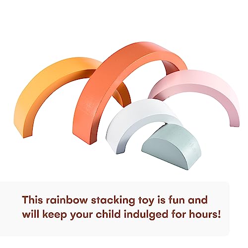 Wooden Rainbow Stacking Toy - Montessori Rainbow Nesting Puzzle - Building Block Stacker Game for Baby, Kids, and Toddler - Educational and Interactive toys - Non-toxic Sensory Learning Gift