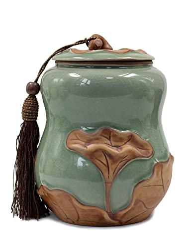 Dahlia Porcelain Tea Canister For Loose Tea, Airtight Longquan Celadon Tea Caddy, Lotus 750 Ml #TOP3