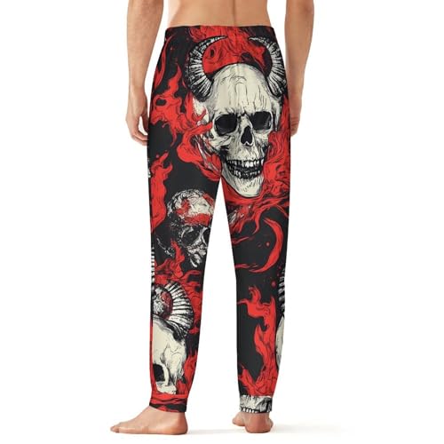 Evil Demon Skull with Flames Breathable Mens Pajama Pants Lounge Sleep PJ Bottoms Sleepwear Jogger2