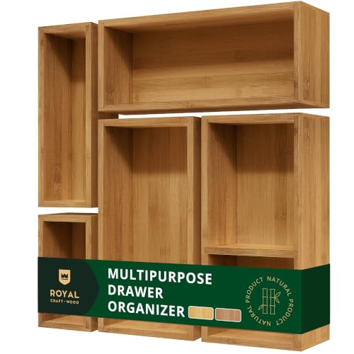 ROYAL CRAFT WOOD Premium Carbonized Bamboo Decorative Boxes - Drawer Organizer Set (5-Piece) Wood Storage Boxes for Kitchen, Bathroom, Office & Makeup