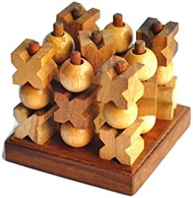 Wooden Games & Puzzles Tic-Tac-Toe 3D Wooden Brain Teasers Strategy Game with Collection Box Cube Box