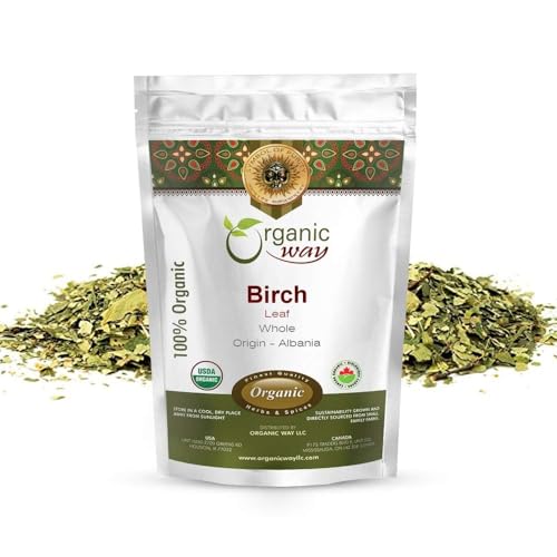 Organic Way Dried Birch Leaf Whole (Betula pendula) - European Wild-Harvest | Organic & Kosher Certified | Raw, Vegan, Non GMO & Gluten Free | USDA Certified | Origin - Albania (8 Ounce (Pack of 1))