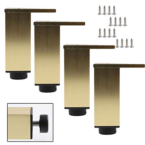 HYGERX 4Pcs Muebles Piernas Metal, Sofá de Aleación de Aluminio Soporte Pies, Pie de Repuesto Ajustable de Altura, Pista de Pie Antideslizante, sin Daño Al Piso/20Cm/7.9In Cover