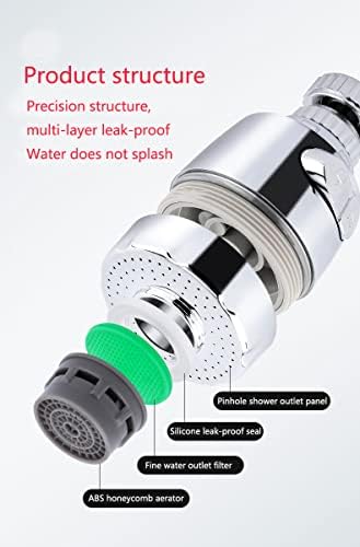 Universal 360° Rotatable Anti-Splash Faucet Extender with Hose, Kitchen Tap Extension with 2-Mode Flexible Faucet Sprayer Head, Stainless Steel Chrome