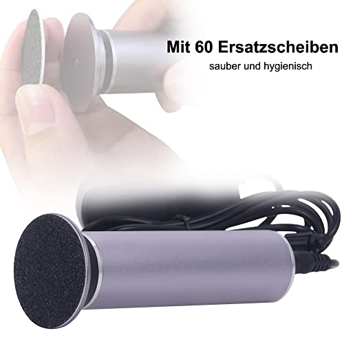 Foto von Elektrische Hornhautentferner Einstellbare Geschwindigkeit Professionelles Pediküre Fußfeile mit Austauschbaren Fußfeilen für Tote Harte Rissige Haut, mit 60 Stück Ersatz Schleifkissen (Silber Grau)
