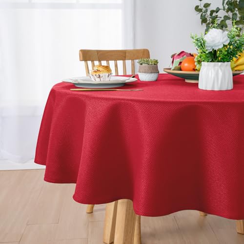 Hiasan Round Textured Tablecloth 50 Inch - Waterproof Spillproof Antiwrinkle Jacquard Table Cloth, Decorative Polyester Table Cover for Kitchen, Outdoor Picnic, Holiday and Parties, Red by Hiasan - Used condition - Image 6