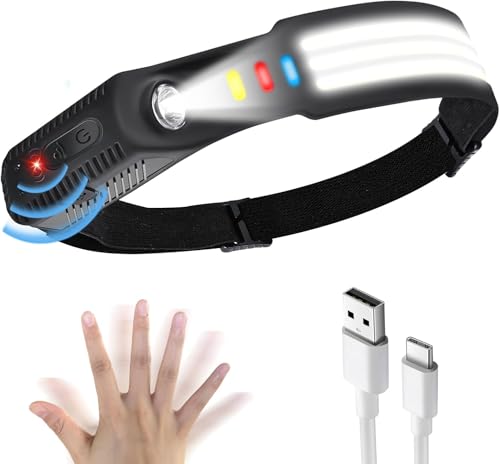 Linternas, Tools RabbitStorm Lámpara de Cabeza, Linterna LED, Faro de Haz Ancho de 230° con Sensor de Movimiento, 9 Modos de Luz, Adecuado para Ciclismo, Camping, Pesca,...