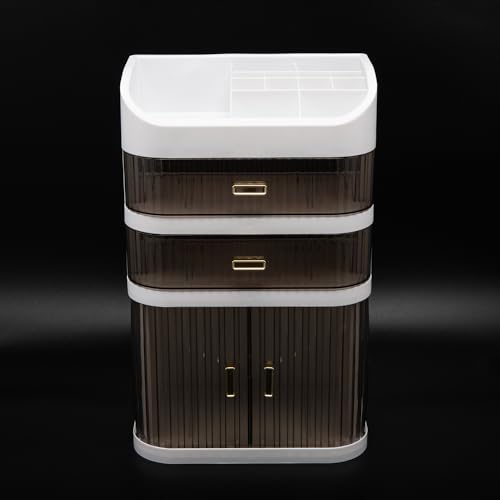 evomosa Caja de almacenamiento de cosméticos puerta corredera cajón escritorio multifuncional armario de almacenamiento multicapa maquillaje caja tocador (Style A) - imagen 6