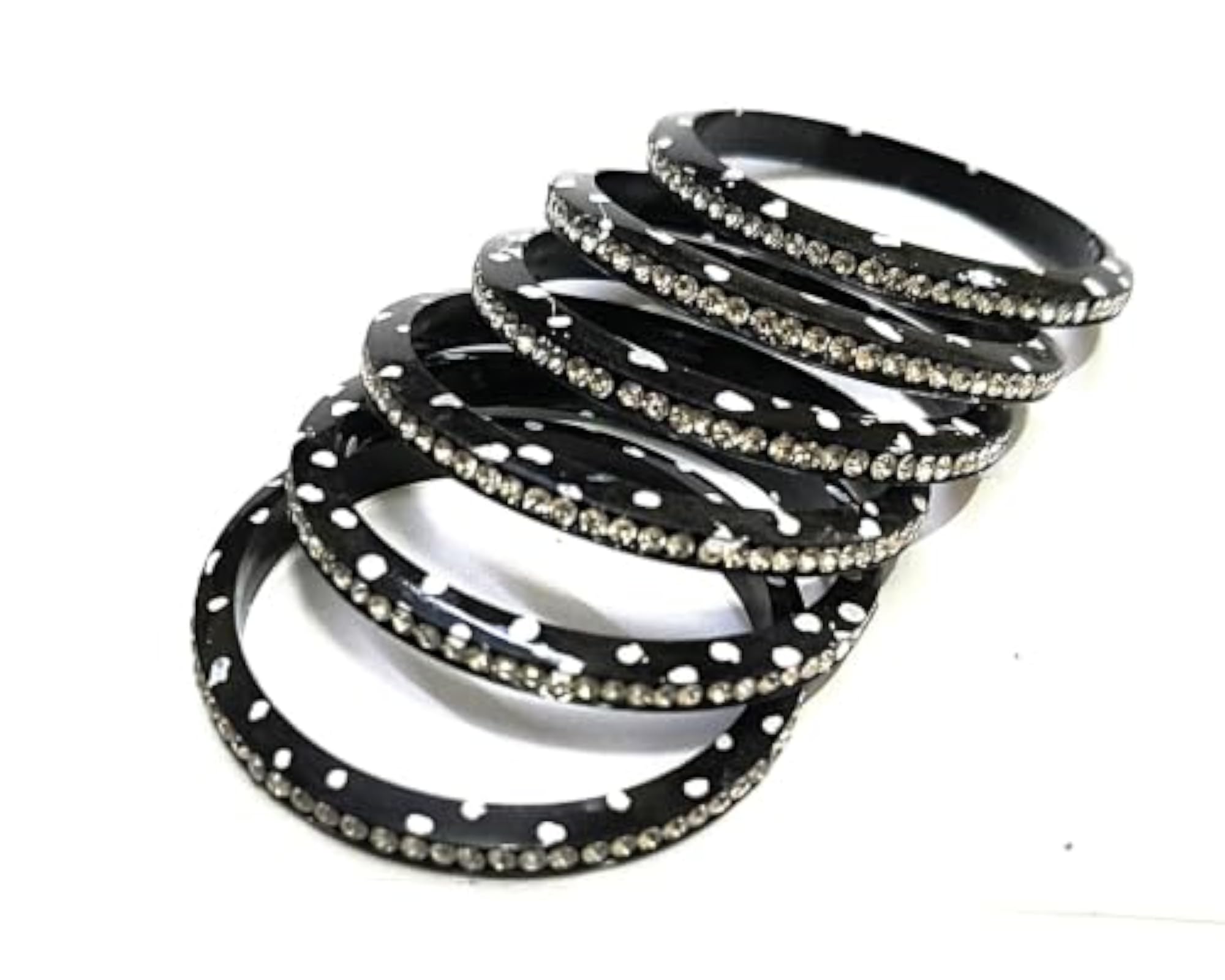 White Stone Studded Multicolour/Black Plastic Acrylic Bangles for Baby Girl, 6 Pcs Set
