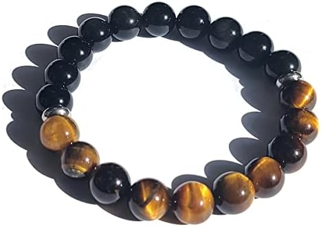 Tiger Eye - Black Obsidian - Onyx Protection Bead Bracelet Chakra Energy Gift for Men and Women 10mm 8mm