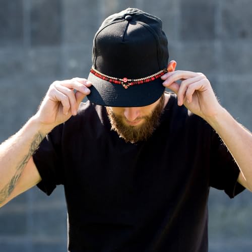 Image of Geyoga 9 Pcs Trucker Hat Chains Trucker Hat Charms Women Man Bill Decoration Detachable DIY Metal Chain for Mesh Baseball Cap(Black Red,Game Day)