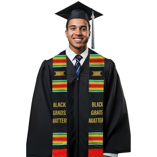 Black Grads Matter Scarf African American Graduation Stole Scarf with Red Tassels3