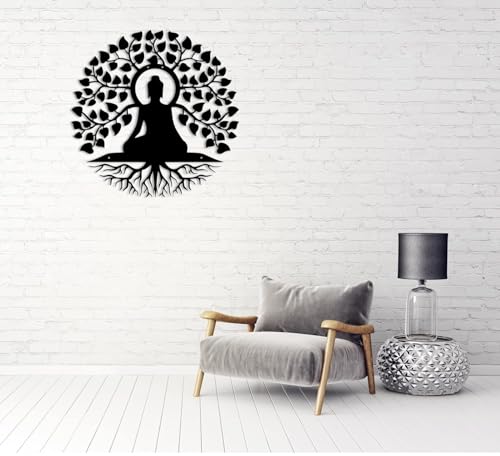 Image of Saifix Buddha Metal Wall Art for Home Decor | Laser Cut Iron Wall Hanging | Meditation Room, Living Room, Yoga Studio & Spiritual Interior Decoration | Rust-Proof Matte Finish Panel(24 inch)
