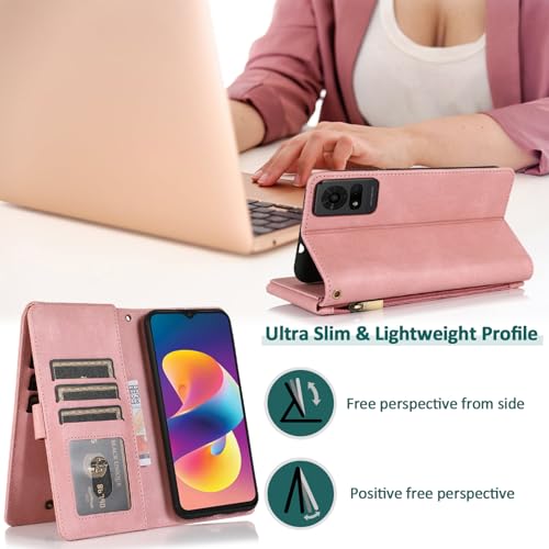 Étui portefeuille TCL 50 LE en cuir rétro or rose avec fermeture éclair zippée