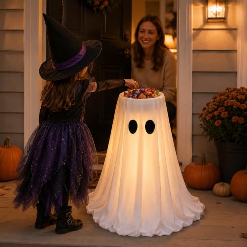Lighted Halloween Ghost Candy Bowl,Halloween Ghost Decor with Remote - image 6