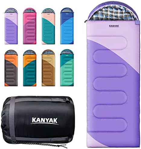 KANYAK Water-Resistant Portable Purple Sleeping Bag for Adults Teens and Kids, Perfect Outdoor Companion for 3-4 Season Hiking，Hunting，Camping and Backpacking