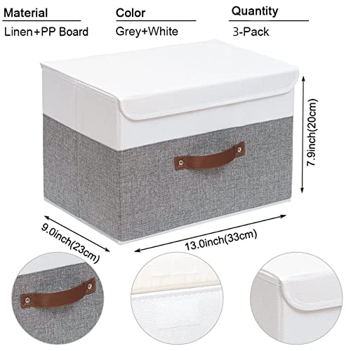 Image of Yawinhe Collapsible Storage Bins,White /Grey,13.0x9.0x7.9in,3-Pack