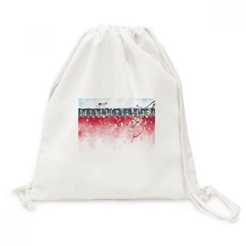 Sac à dos cordon voyage en toile imprimé aquarelle paysage de neige