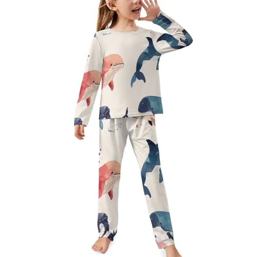 Cute Funny Marine AnimalsChildren's Pajama Set Round Neck Long Sleeve Top + Pants Two-piece Set120CM