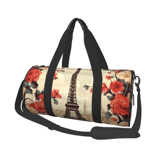 Travel Duffle Bag Lightweight Small Gym Bag Foldable Weekender Overnight Bags with Adjustable Shoulder Strap Carry On Tote Bags Paris Vintage Floral Hospital Bag for Women Men
