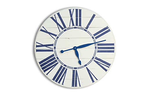 BrandtWorks Navy Nautical Oversized Wall Farmhouse Clock, 24", White/Blue