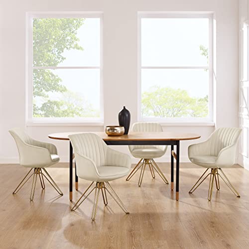 Volans Swivel Accent Chair, Mid Century Modern Dining Room Chairs With Hollow Black Metal Leg, Home Office Desk Chair No Wheels For Living Room, Bedroom, Off White #TOP6