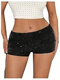 SHENHE Women's Sequin Mico Shorts Sparkly Low Rise Y2k Sexy Rave Mini Micro Shorts Black Medium