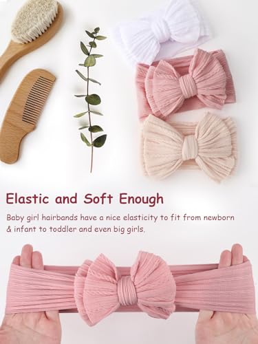 DRESHOW 3 Pack Baby Headbands for Girls Newborn Baby Nylon Headbands with Bows Hair Accessories, 3 Pack Bow Style 85-05 - Image 4