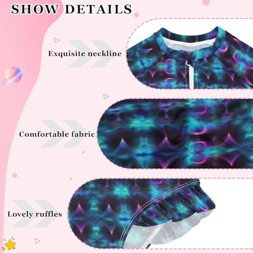 Y2k Blue Purple Girls Long Sleeve Swimsuit UPF 50+ Rashguard Swimwear One Piece Bathing Suit for 3-12 212175873